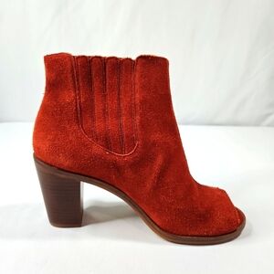 Rowen Peep Toe Stack Block Heel Booties Red/Orange Ankle Boots Sz 6
